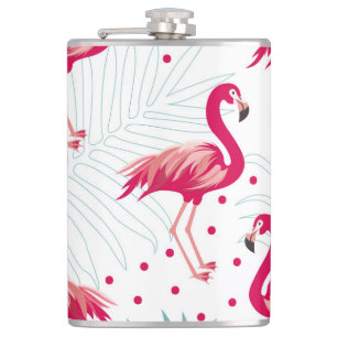 Tropical flamingo and leaves, summer pattern. hip flask