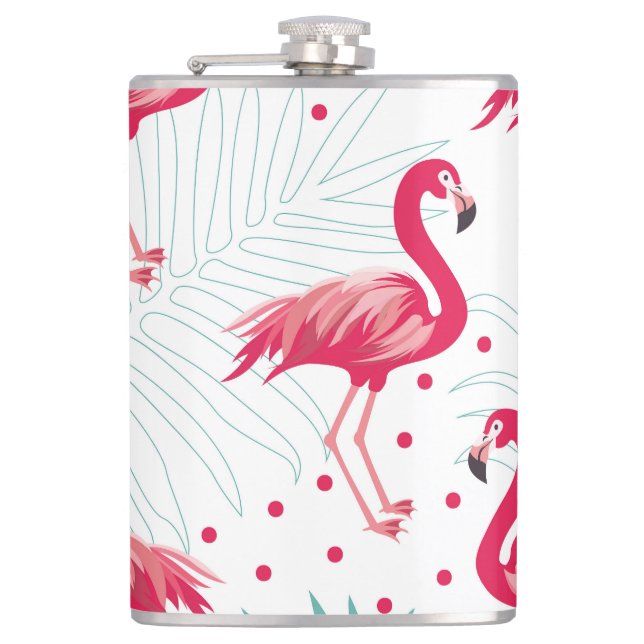 Tropical flamingo and leaves, summer pattern. hip flask (Front)