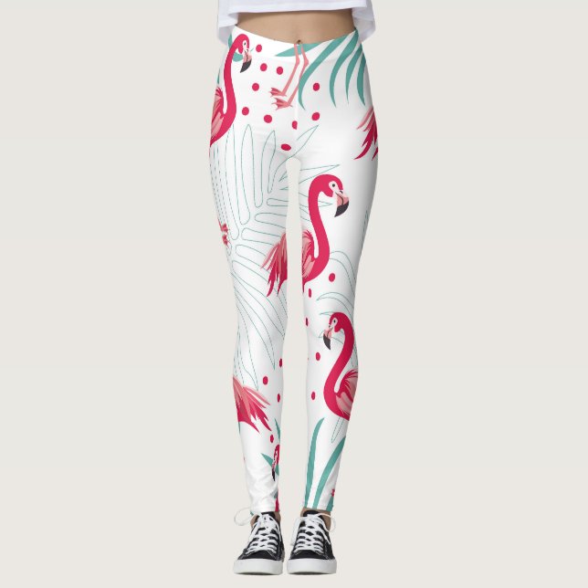 Tropical flamingo and leaves, summer pattern. leggings (Front)