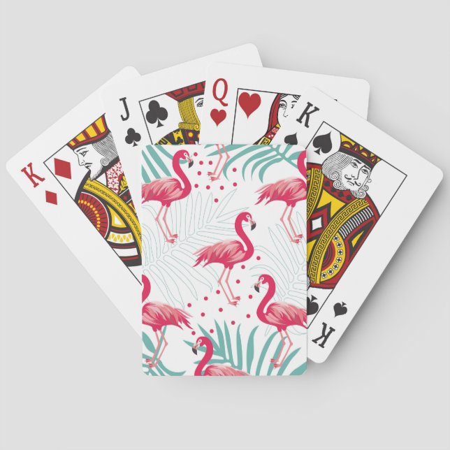 Tropical flamingo and leaves, summer pattern. playing cards (Back)