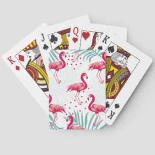 Tropical flamingo and leaves, summer pattern. playing cards
