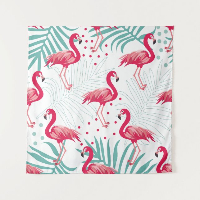 Tropical flamingo and leaves, summer pattern. tapestry (Front)