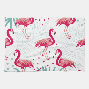 Tropical flamingo and leaves, summer pattern. tea towel