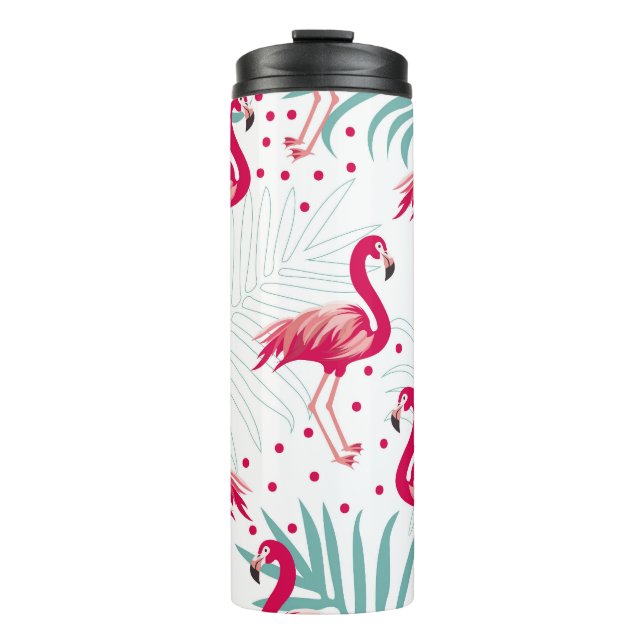Tropical flamingo and leaves, summer pattern. thermal tumbler (Front)