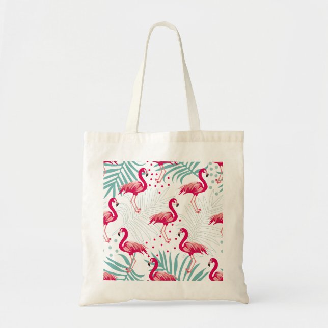 Tropical flamingo and leaves, summer pattern. tote bag (Front)