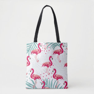 Tropical flamingo and leaves, summer pattern. tote bag