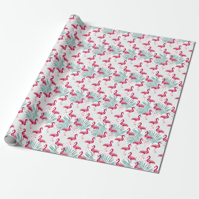 Tropical flamingo and leaves, summer pattern. wrapping paper (Unrolled)