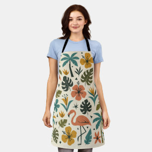 Tropical Flamingo and Palm Tree Pattern Apron
