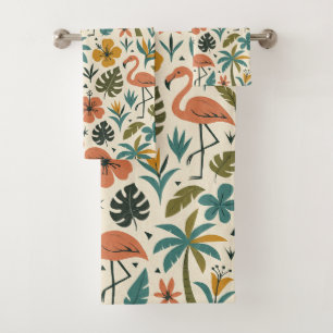 Tropical Flamingo and Palm Tree Pattern Bath Towel Set