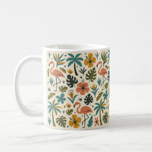 Tropical Flamingo and Palm Tree Pattern Coffee Mug