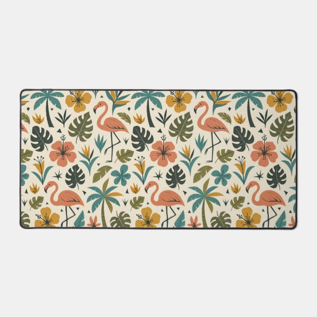 Tropical Flamingo and Palm Tree Pattern Desk Mat (Front)