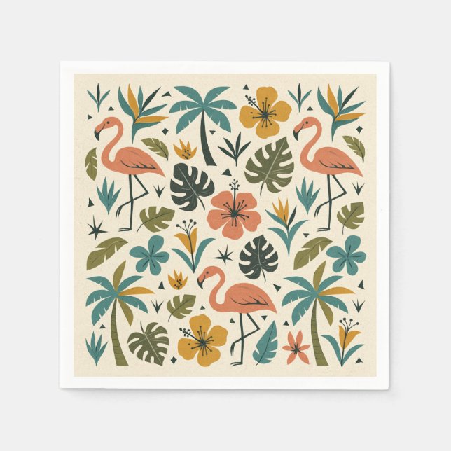 Tropical Flamingo and Palm Tree Pattern Napkin (Front)