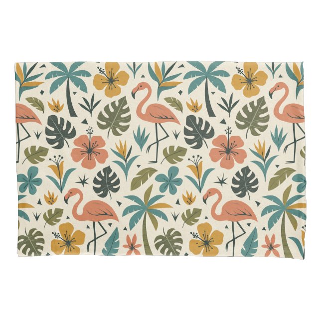 Tropical Flamingo and Palm Tree Pattern Pillowcase (Front-Left)