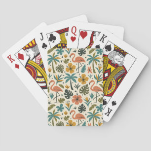 Tropical Flamingo and Palm Tree Pattern Playing Cards