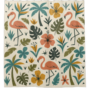 Tropical Flamingo and Palm Tree Pattern Shower Curtain