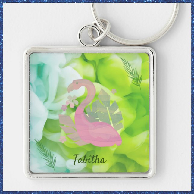 Tropical Flamingo and Palms Key Ring (Creator Uploaded)