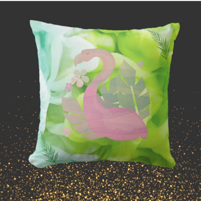 Tropical Flamingo and Palms Throw Pillow (Creator Uploaded)