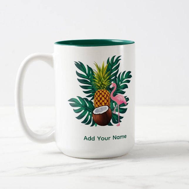 Tropical Flamingo and Pineapple Summer Gift Coffee Two-Tone Coffee Mug (Left)