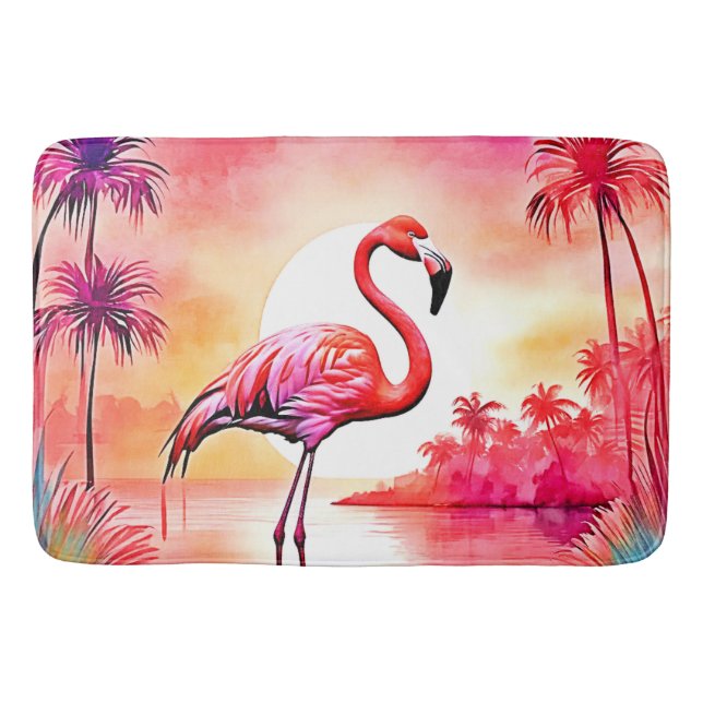 Tropical Flamingo Art Bath Mat (Front)