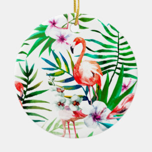 Tropical flamingo art ceramic tree decoration