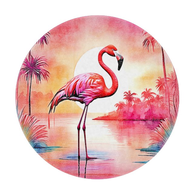 Tropical Flamingo Art Cutting Board (Front)
