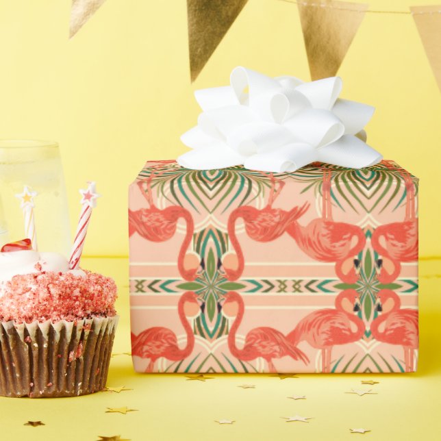 Tropical Flamingo Art Deco Wrapping Paper (Birthday Party)