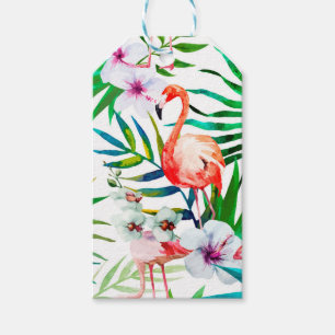 Tropical flamingo art gift tags