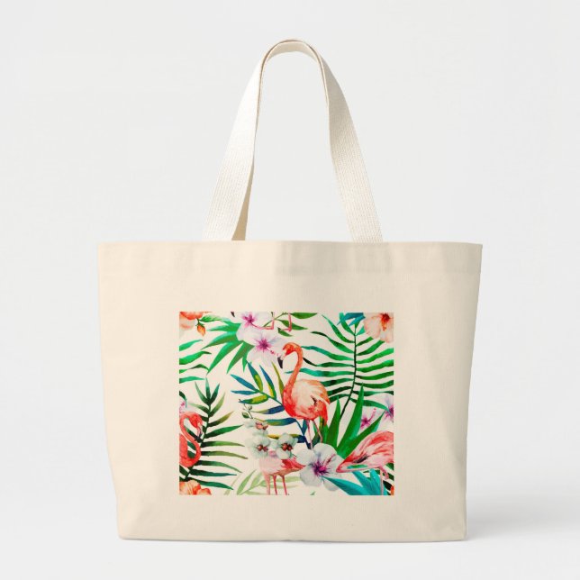 Tropical flamingo art large tote bag (Front)