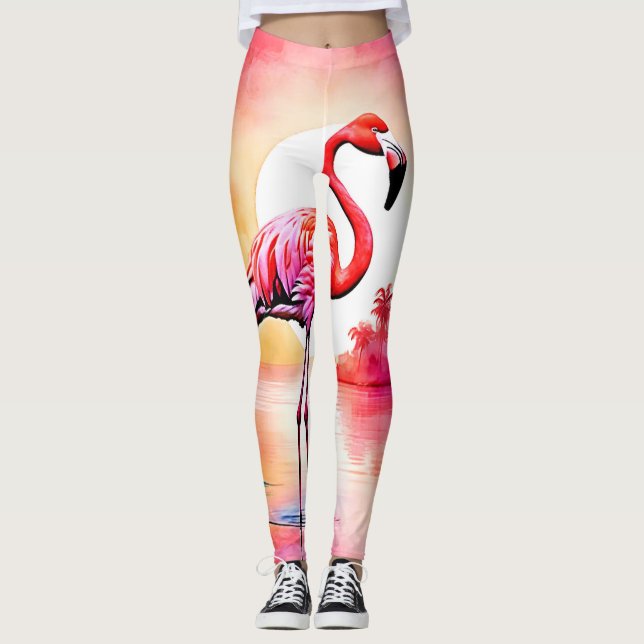 Tropical Flamingo Art Leggings (Front)