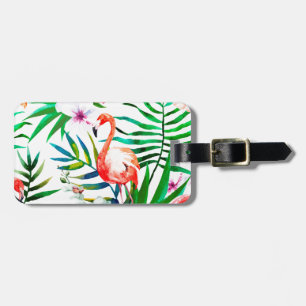 Tropical flamingo art luggage tag
