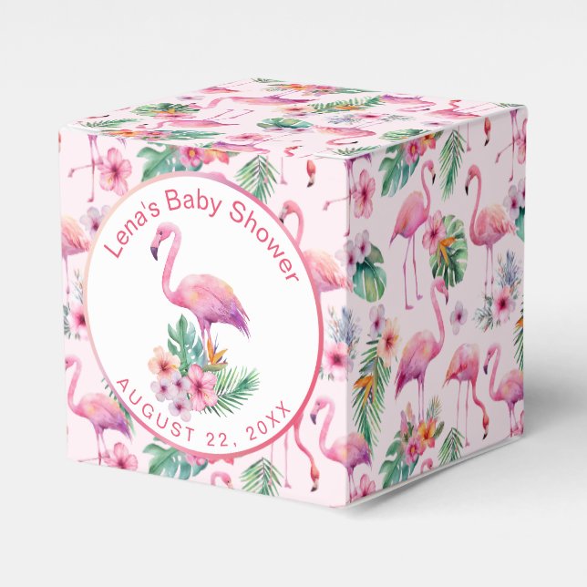 Tropical Flamingo Baby Shower Favour Gift Box (Front Side)