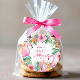Tropical Flamingo Baby Shower Favour Sticker