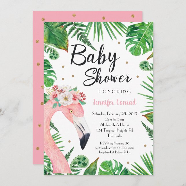 Tropical Flamingo Baby Shower Invitation (Front/Back)