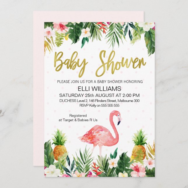 Tropical Flamingo Baby Shower invitation (Front/Back)