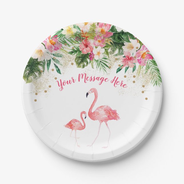 Tropical Flamingo Baby Shower Paper Plate (Front)