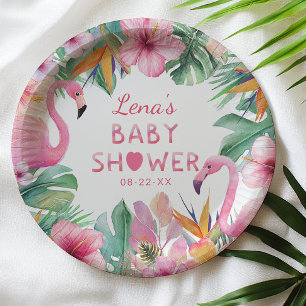 Tropical Flamingo Baby Shower Paper Plate