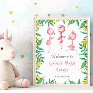 Tropical Flamingo Baby Shower Welcome Poster