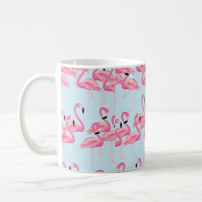 Tropical flamingo bird seamless pattern background coffee mug (Left)