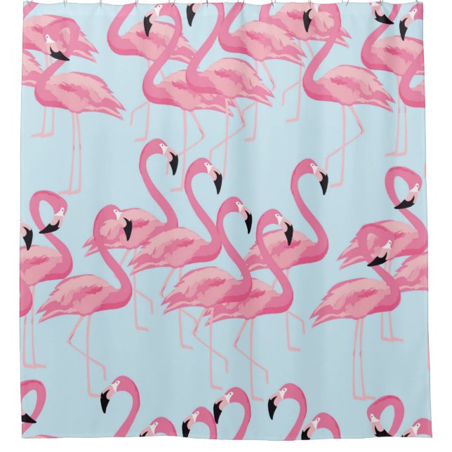 Tropical flamingo bird seamless pattern background shower curtain (Front)