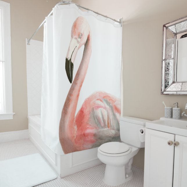 Tropical Flamingo Bird Shower Curtain (In Situ)