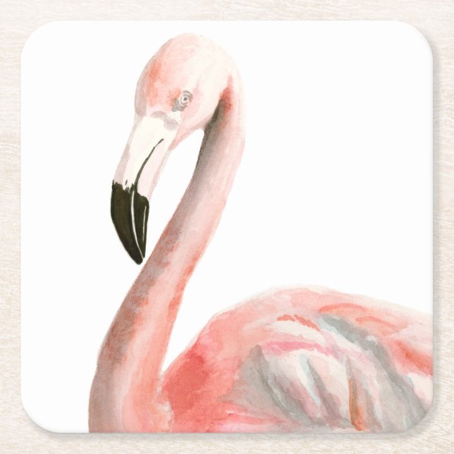 Tropical Flamingo Bird Square Paper Coaster (Front)