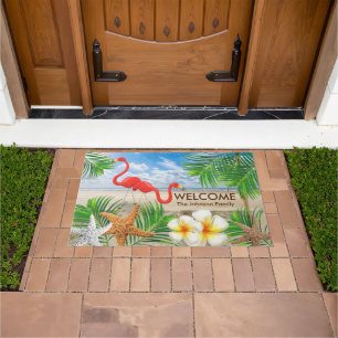 Tropical Flamingo Birds at the Beach Doormat