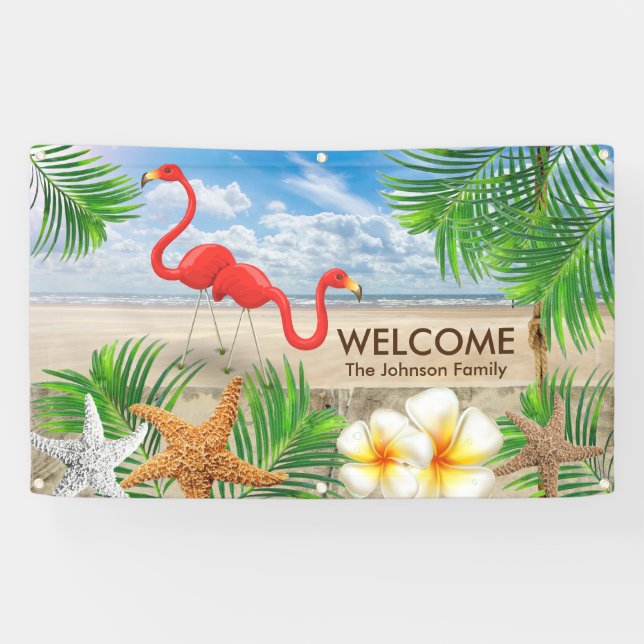 Tropical Flamingo Birds in Paradise Welcome Design Banner (Horizontal)