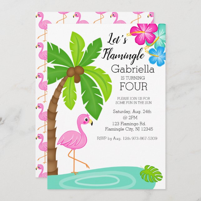 Tropical Flamingo Birthday Invitation (Front/Back)