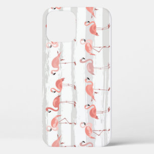 Tropical Flamingo Blue Stripes Pattern iPhone 12 Case