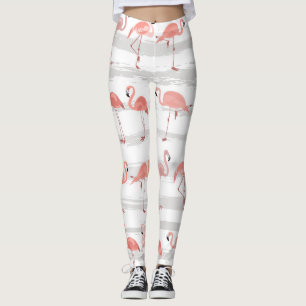 Tropical Flamingo Blue Stripes Pattern Leggings