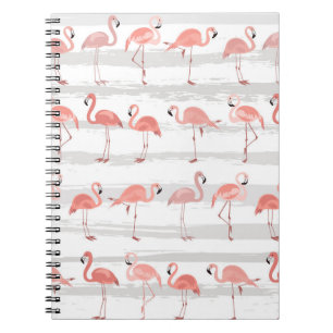 Tropical Flamingo Blue Stripes Pattern Notebook