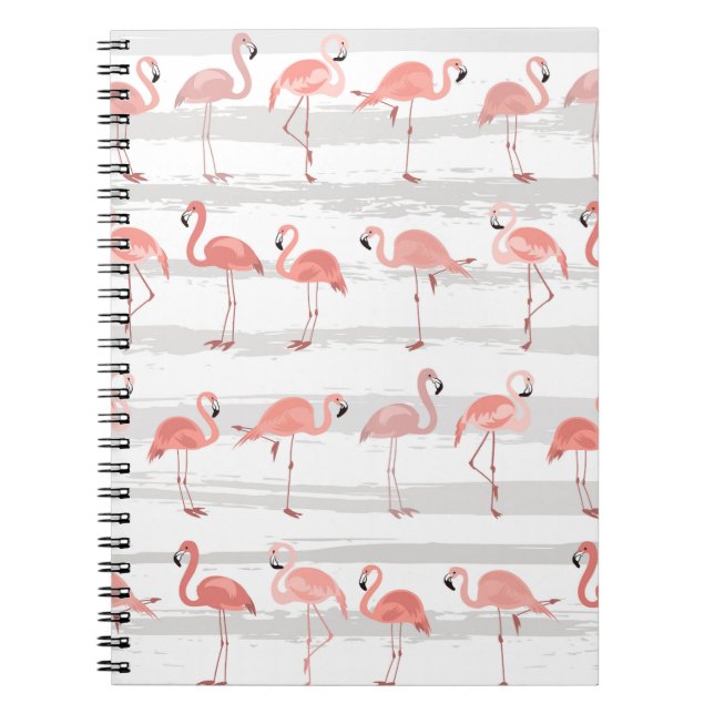 Tropical Flamingo Blue Stripes Pattern Notebook (Front)