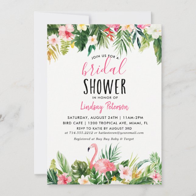 Tropical Flamingo Bridal Shower Invitation Card (Front)