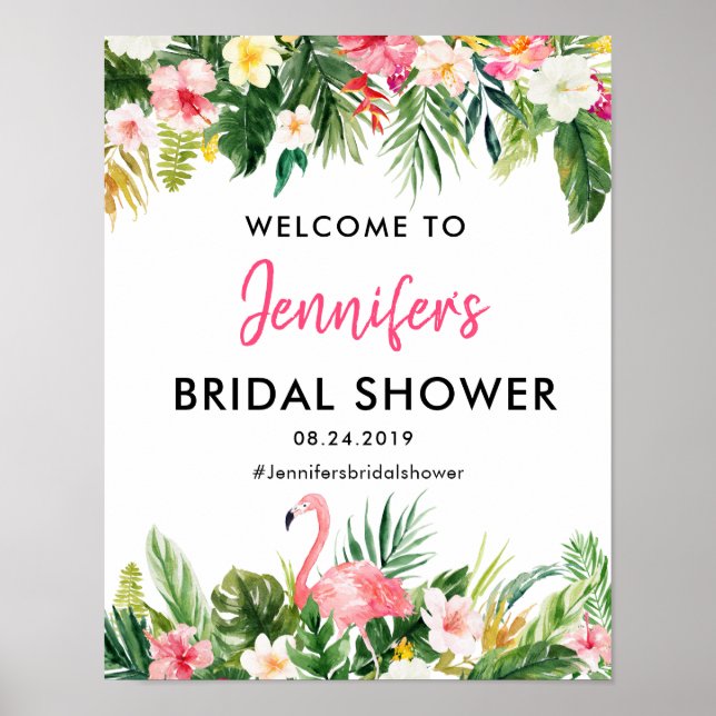 Tropical Flamingo Bridal Shower Welcome Poster (Front)